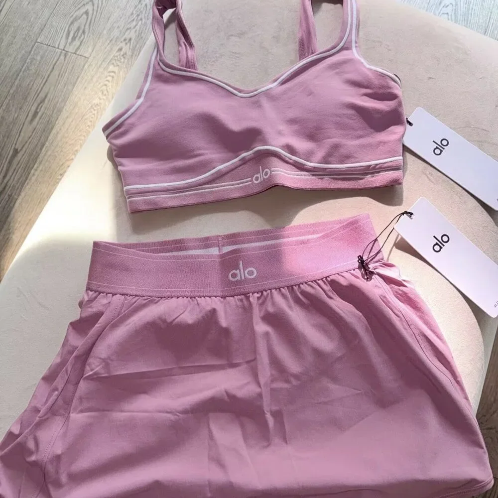 Alo Heartthrob Bra & Leggings In Pink Wild Rose *SET*